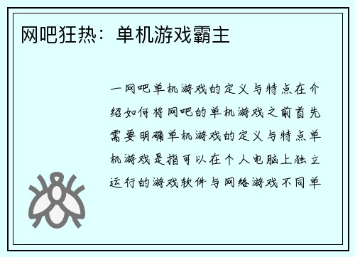 网吧狂热：单机游戏霸主